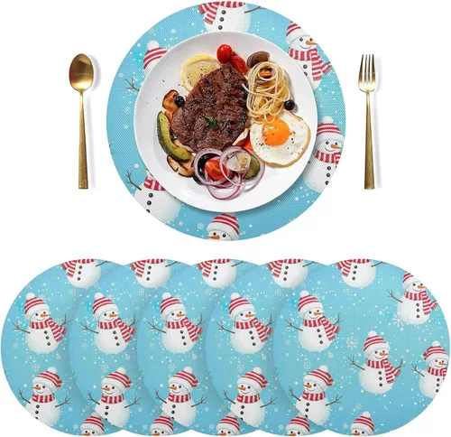 Vista 3 de Playful Snowmen Blue Table Placemat, Washable Place Mat Heat Resistant for Kitchen one sizex1