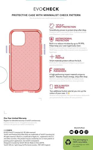 Vista 14 de tech21 Evo Check - Funda para Apple iPhone Coral