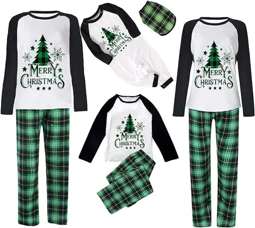 Vista 6 de Lizxun Pijamas de Navidad para la familia, conjuntos de pijamas de Navidad a juego, alce, árbol de Navidad, pijama familiar de Navidad