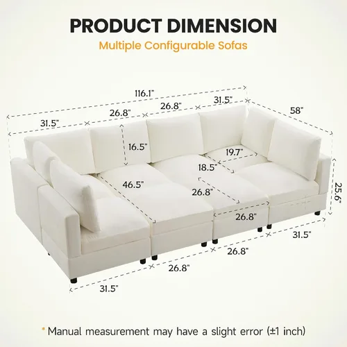 Vista 2 de Sofá cama modular modular, sofá de 8 plazas Cloud de 116 pulgadas con Beige