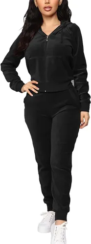Vista 7 de TOPONSKY Chándal de terciopelo para mujer, 2 piezas, con cremallera, sudadera con capucha y bolsillos