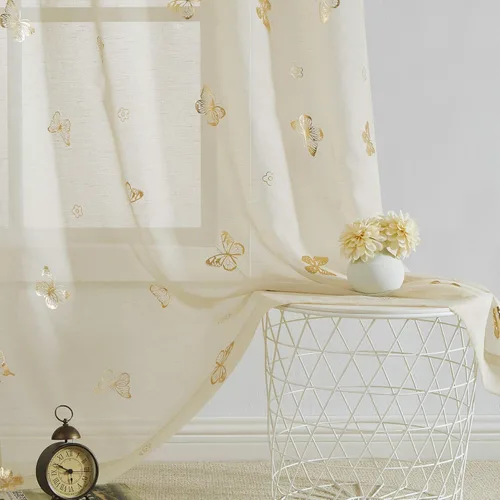 Vista 30 de Jubilantex Paneles de cortinas transparentes de mariposas negras y doradas de 52 pulgadas de ancho para dormitorio de niñas, elegantes cortinas