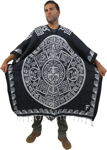 Vista 9 de Poncho mexicano azteca para hombres y mujeres Manta reversible Cobija para fiestas, exteriores, senderismo y campamento