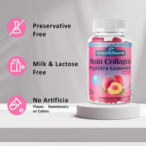 Vista 7 de Gomitas de péptidos de colágeno múltiple, sin azúcar, hidrolizadas, 5000 mg de proteína, tipo I, II, III, V, X, con biotina, ácido hialurónico