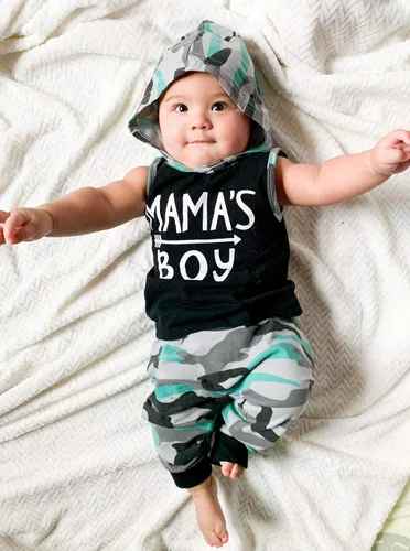 Vista 2 de Aalizzwell Sudaderas con capucha de camuflaje para niños y bebés, pantalones cortos harén