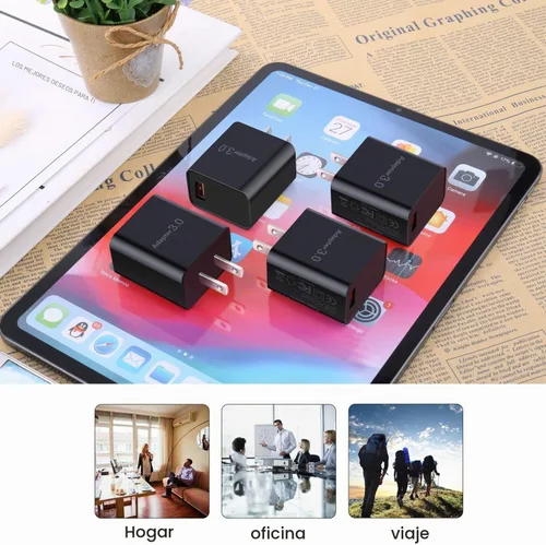 Vista 5 de Cargador de pared USB 3.0 de carga rápida [paquete de 4] Bloque de carga rápida de 5 V 3 A, adaptador de corriente QC de 18 W para soporte de Negro