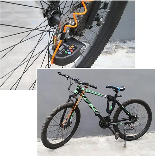 Vista 7 de Set de Candado de Disco con Alarma, Candado de Freno, Antirrobo Impermeable 110 dB con Pasador de 7 mm y Cable de Recordatorio de 1.5 m
