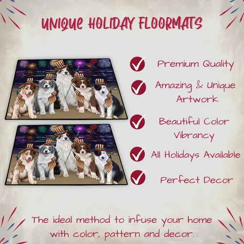 Vista 3 de Doggie of the Day Border Collie Dogs Floor Mat - 4th of July Independence Day - Best Dog Doormat - Protector Decor - Unique Portrait Art - Premium