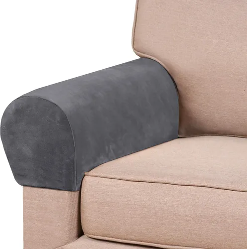 Vista 8 de PrinceDeco 2 Pack Thick Velvet Stretch Armrest Covers for Chairs and Sofas, Non Slip, Blue