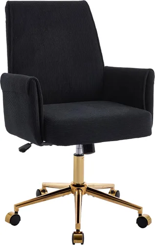 Vista 26 de YITAI Silla de escritorio giratoria de terciopelo de 360°, moderno sillón de oficina en casa con base dorada y ruedas para tocador, cómoda silla