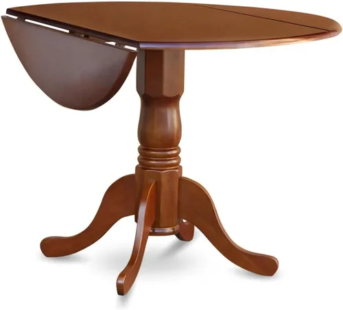 Vista 6 de East West Furniture DLNA5-SBR-C - Juego de mesa y sillas de cocina de 5 piezas, incluye una mesa de comedor redonda con gotas y 4 sillas tapizadas