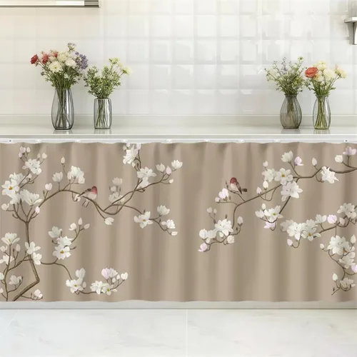 Vista 19 de SK Studio Cortinas cortas para cocina, estante de gabinete, a prueba de polvo, cortina opaca para café debajo del fregadero, falda para baño
