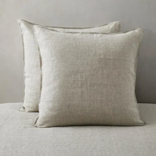 Vista 9 de ATLINIA Juego de 2 fundas de almohada 100% lino, tamaño europeo de 26 x 26 pulgadas, fundas de almohada de lino, color gris oscuro