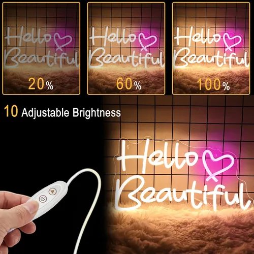 Vista 4 de Letreros de neón de Hello Beautiul, luz LED de neón para decoración de pared para despedida de soltera, cumpleaños, compromiso, decoración de boda