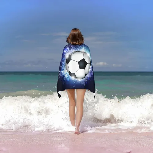 Vista 6 de Toalla de baño de microfibra con pelotas de fútbol para deportes, niños, niñas, mujeres, extra grande, absorbente, ligera, para baño, playa