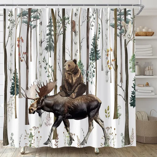 Vista 8 de Juego de 4 cortinas de ducha asiáticas japonesas para baño, gato asiático, divertido, retro, chino, tradicional, pintura de tinta, arte de mariposa