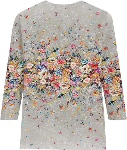 Vista 4 de Blusas para mujer, blusas elegantes y casuales de manga 34 con botones, camisas florales de trabajo
