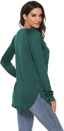 Vista 5 de Newchoice - Camiseta informal de manga larga tipo murciélago para mujer, cuello redondo, estilo básico, ajuste holgado