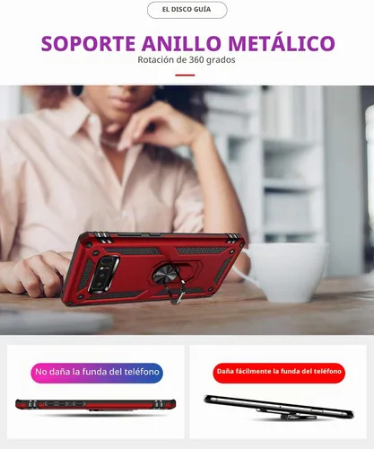 Vista 8 de Carcasa de grado militar para Samsung Galaxy Note 8, anillo giratorio de metal 360, soporte de soporte magnético integrado para montaje en coche, a
