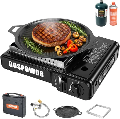 Vista 13 de Estufa de camping portátil de combustible dual Propane or Butane, 10,000 BTU, Automatic Ignition, Carrying Case & Windblocker, Emergency