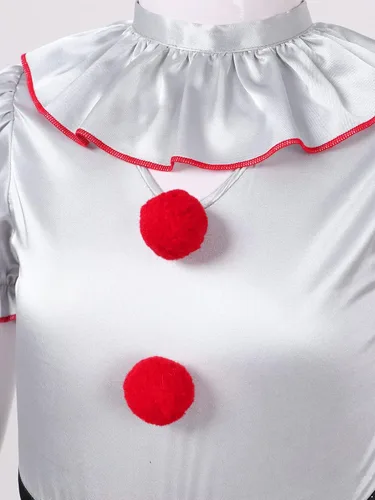 Vista 4 de JEATHA Vestido de leotardo de malla sin mangas con tutú para niñas, disfraz de payaso para Halloween, espectáculo de circo