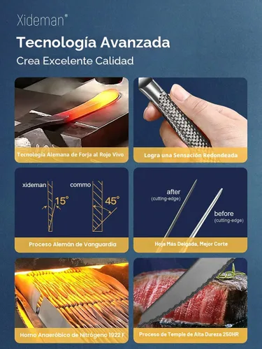 Vista 4 de Juego de cubiertos martillados negros de 16 piezas con cuchillos dentados ultra afilados 2 en 1, juego de cubiertos de acero inoxidable 18/10, juego