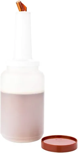 Vista 10 de Restaurantware Botella de plástico de 0.5 cuartos de galón de almacenamiento - con boquilla azul y tapa - Botella de almacenamiento de barra