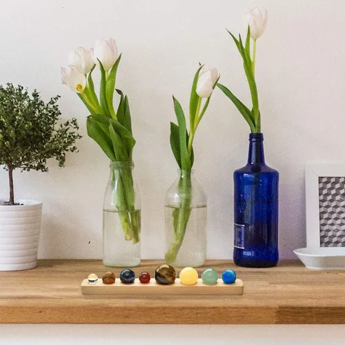 Vista 4 de Personalized Master Grabado gratuito Sistema solar personalizado 8 planetas hecho a mano bolas de piedras preciosas naturales con soporte de madera