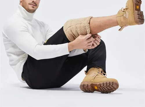 Vista 3 de FASKUNOIE Pantalones de forro polar de invierno para hombre, pesados y cálidos, con forro de sherpa, pantalones deportivos para correr con bolsillos