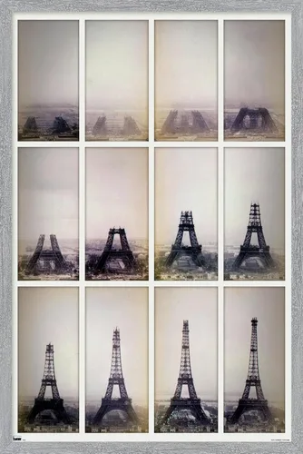 Vista 15 de Trends International Póster de pared con lapso de tiempo de construcción de la Torre Eiffel, 14.725 x 22.375 pulgadas, versión enmarcada de madera