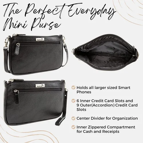 Vista 3 de WalletBe Mini bolso cruzado de cuero para mujer con bloqueo RFID