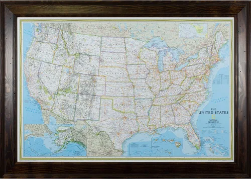 Vista 15 de Craig Frames mapa de viaje clásico de los Estados Unidos, Papel, 24 x 36 pulgadas