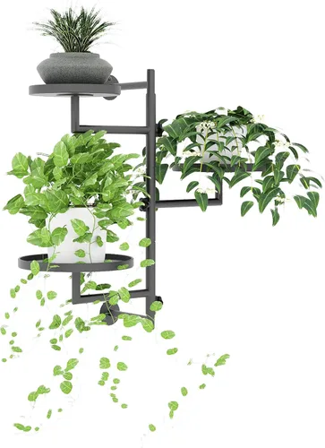 Vista 7 de Estantes giratorios de pared para plantas, estante de plantas para ventana, soporte de pared de metal de 3 niveles para múltiples plantas