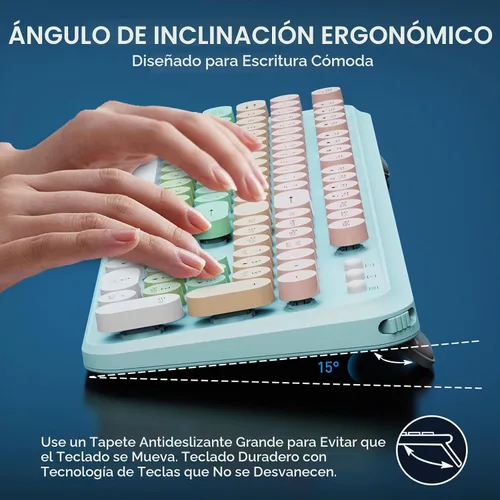 Vista 6 de FD Juego de teclado y mouse inalámbricos de 2.4 GHz con botón de interruptor, teclado de tamaño completo, compatible con EK8870 Azul Blanco Colorido