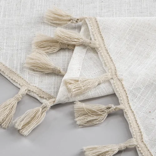 Vista 8 de Easy Home Cenefas bohemias con borlas para ventanas pequeñas, de lino sintético, con textura, cortinas modernas de granja, decoración bohemia