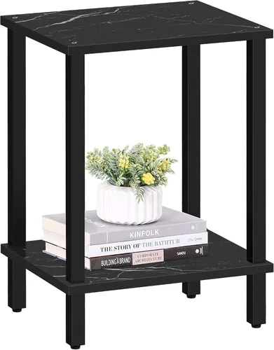 Vista 10 de TUTOTAK Mesa Auxiliar, Mesa Lateral, Mesita de Noche, Estante de Almacenamiento de 2 Niveles, Mesa Lateral de Sofá para Espacios Pequeños, Sala