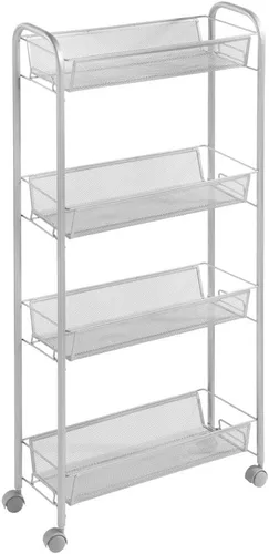 Vista 8 de mDesign Carrito organizador de almacenamiento de metal de acero delgado con 4 estantes para lavandería, cocina, organización de baño, soporte