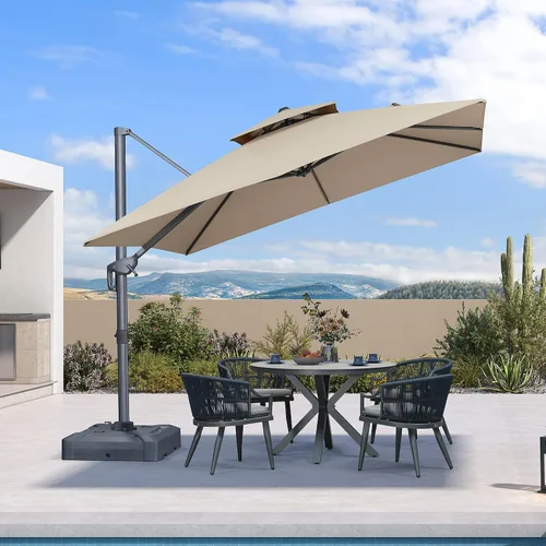 Vista 70 de PURPLE LEAF Sombrilla de Patio Voladiza de 10' x 13' para Exteriores con Base de 330 libras, Sombrilla Rectangular Grande Resistente al Viento