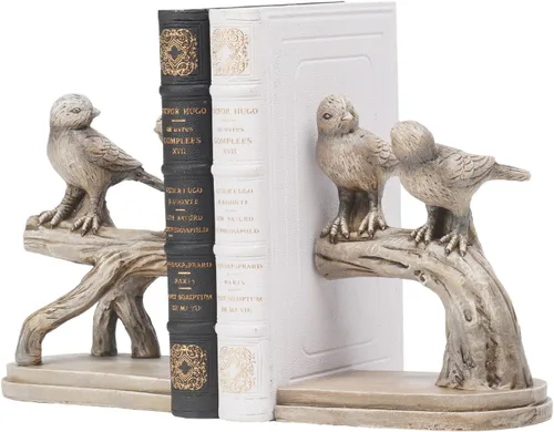 Vista 2 de Sujetalibros decorativos con diseño de pájaros, resistentes, extremos de libro únicos para sostener libros, tapones de libros antiguos resistentes