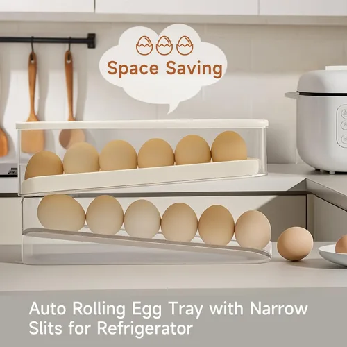 Vista 4 de Soporte rodante para huevos para refrigerador, dispensador de huevos para refrigerador, contenedor de almacenamiento rodante automático