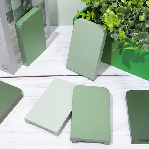 Vista 3 de FYSUIMU 6 sujetalibros de madera verde salvia estilo bohemio verde degradado, soportes de libros de madera rústica, antideslizantes, para libros