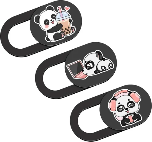 Vista 15 de Funda deslizante para cámara de laptop, 0.02 pulgadas, ultradelgada, linda con diseño de panda, para MacBook Pro, laptops, smartphone, Mac, PC Negro