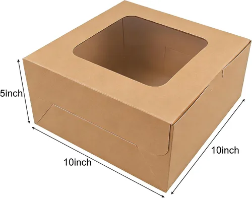 Vista 3 de SmilerSmile 24pcs Cake Boxes 10x10x5 Inches Brown Square Bakery Boxes with Window Pastry Boxes for Cake, Pastries, Chocolates, Cookies, Pie