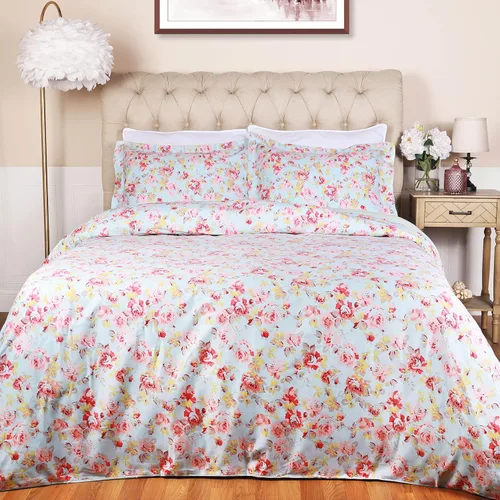 Vista 8 de Superior Juego de funda de edredón de algodón de 300 hilos con fundas de almohada, duradero y transpirable, lavable a máquina, ropa de cama floral