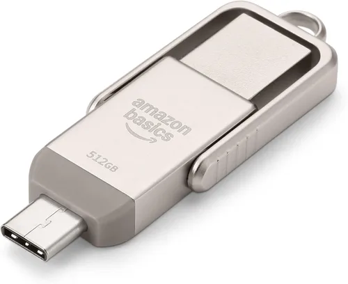 Vista 8 de Amazon Basics Unidad Flash USB, Memoria Stick con Puertos Duales USB C y USB A, 128GB, Plata Champán