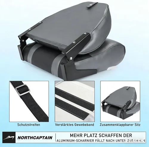 Vista 5 de P1 Premium Marine Asiento plegable para barco con respaldo alto, tornillos de acero inoxidable incluidos