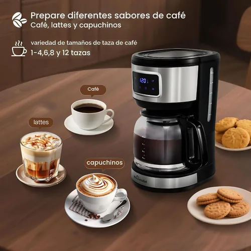 Vista 6 de Cafetera programable de goteo de 12 tazas, cafetera con pantalla táctil... Negro