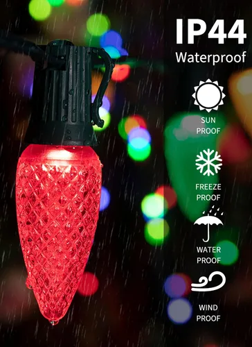 Vista 3 de Brightown - Cadena de luces de Navidad C9 al aire libre, luces LED de hadas facetadas de fresa, extensibles, con certificación UL, para fiesta, C9