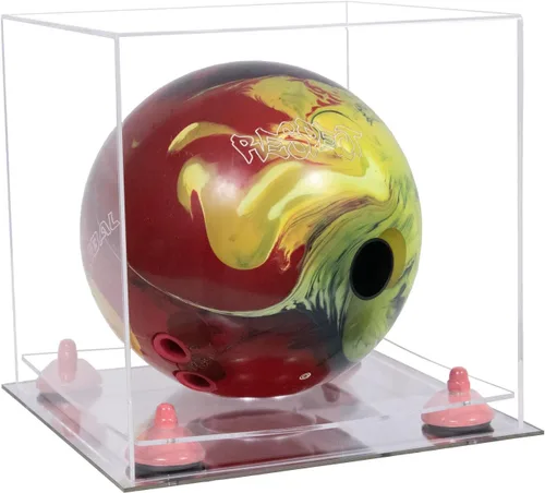 Vista 76 de Better Display Cases Acrylic Bowling Ball Display Case with Mirror Case, Yellow Risers and Clear Base (B33/A028)
