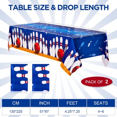 Vista 2 de Preboun 2 manteles de fiesta de bolos de 51 x 87 pulgadas, decoración de fiesta de bolos, rectangular, impermeable, suministros de plástico